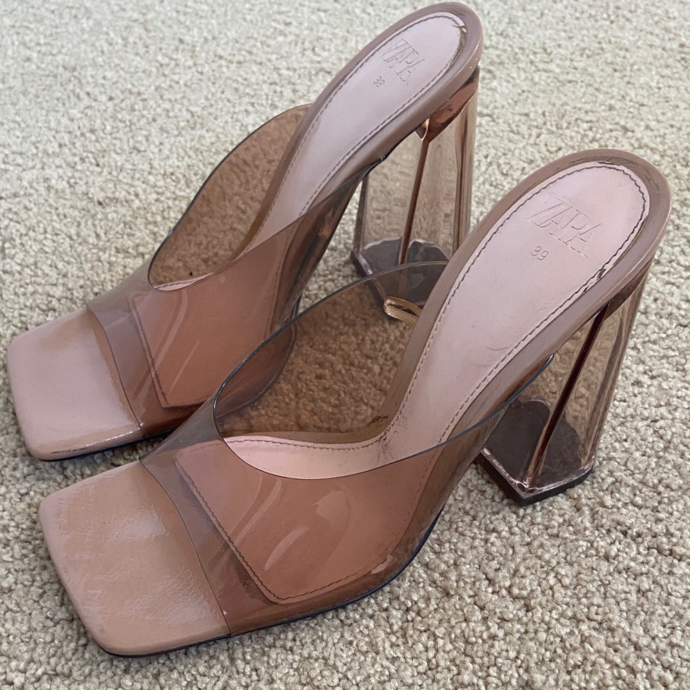 Zara Women's Transparent Tan Heels size 39